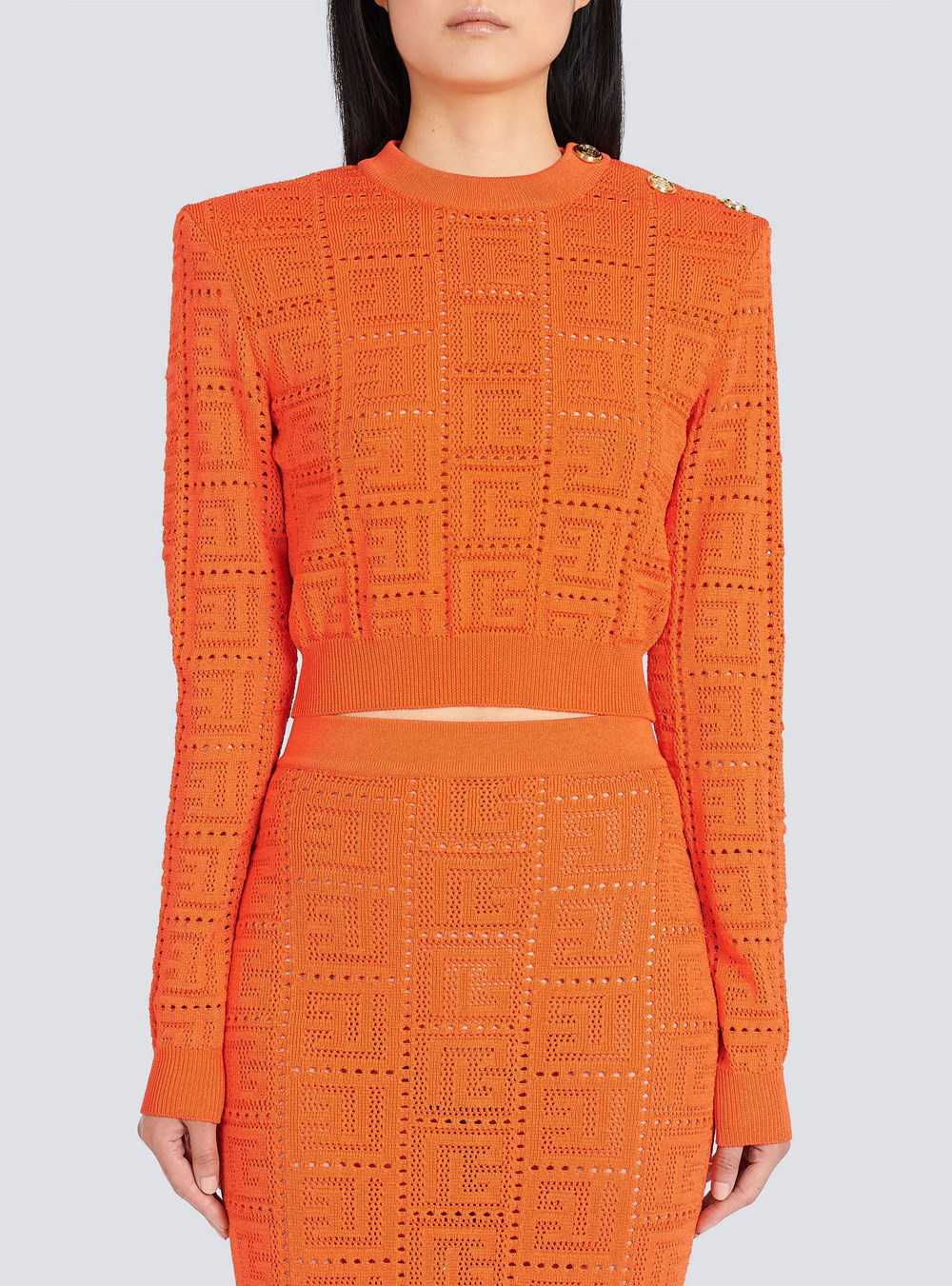 Balmain Cropped Eco-designed Sweater With Balmain Monogram Orange | RSWJVKD-21