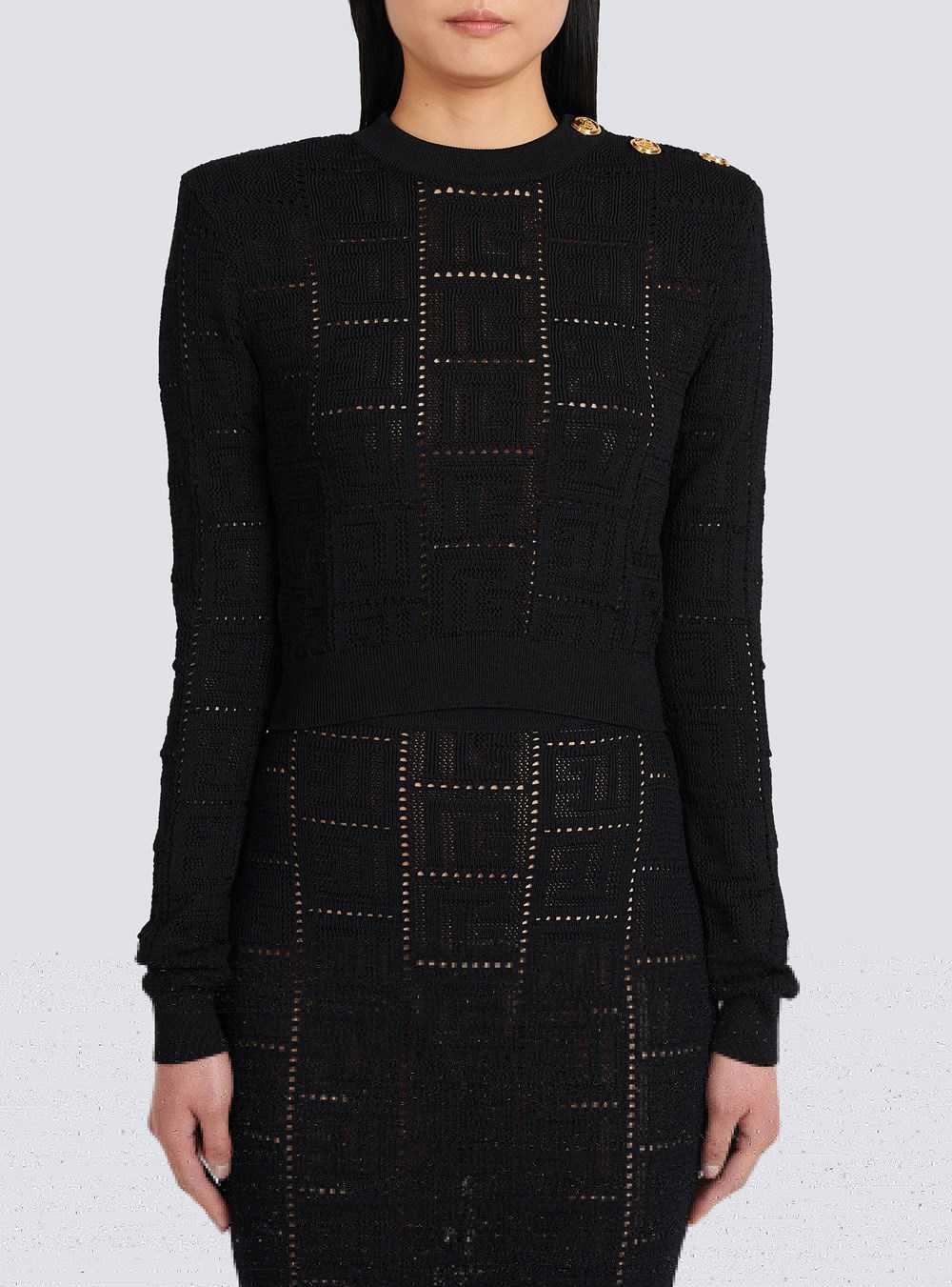 Balmain Cropped Eco-designed Sweater With Balmain Monogram Black | ZLADPIO-80