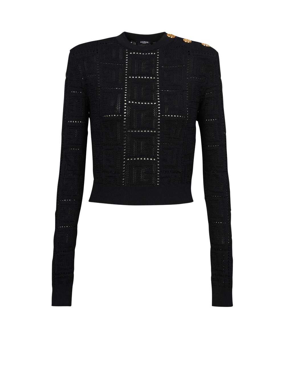 Balmain Cropped Eco-designed Sweater With Balmain Monogram Black | ZLADPIO-80