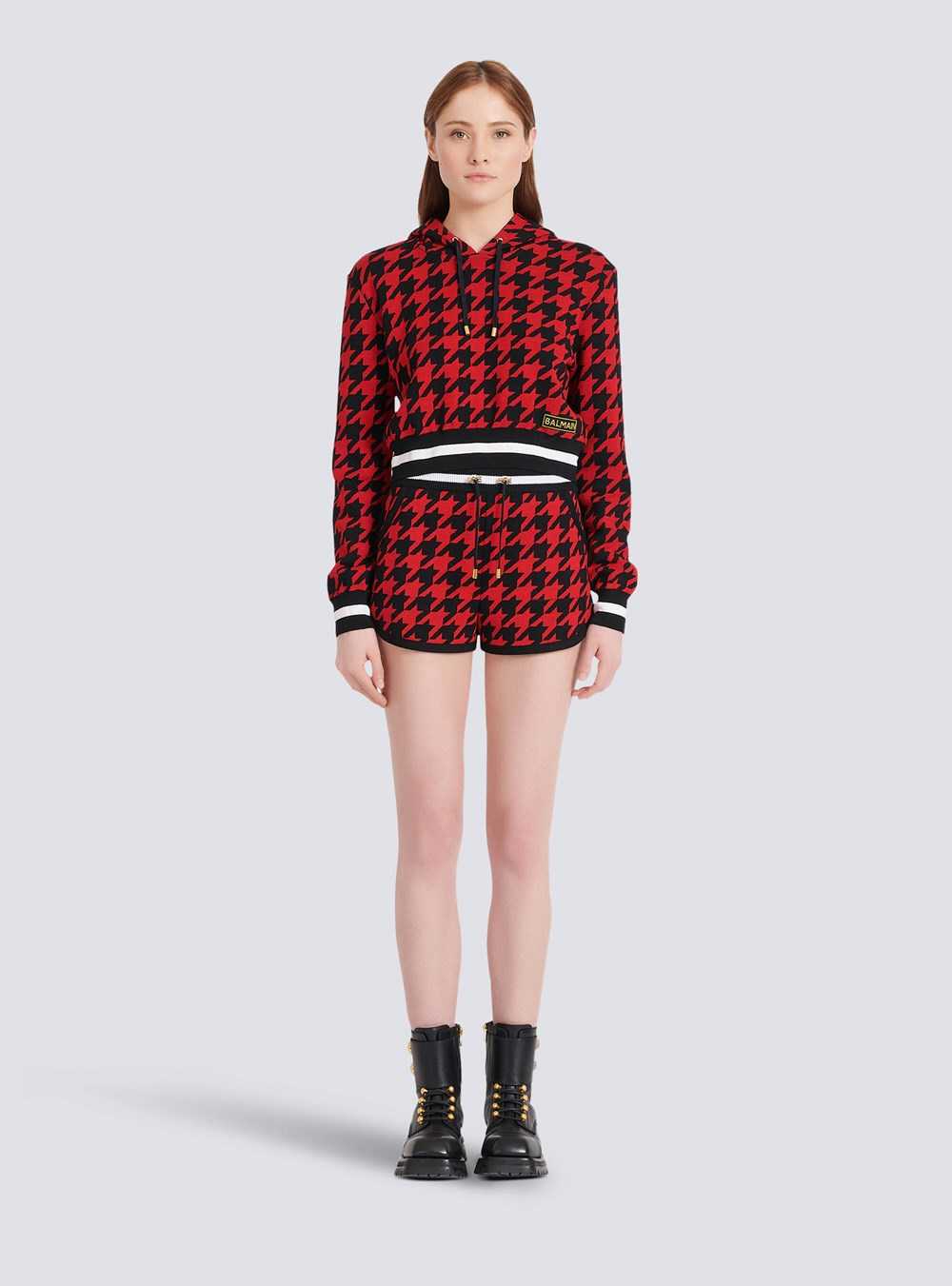 Balmain Cropped Jacquard Sweatshirt Red | XBUFAHV-27