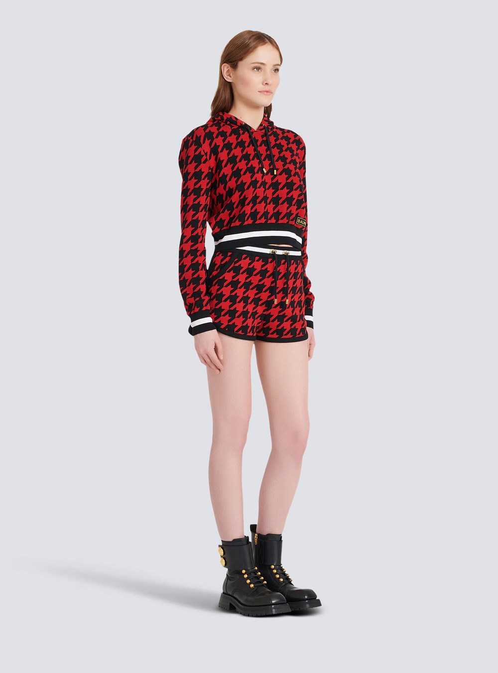 Balmain Cropped Jacquard Sweatshirt Red | XBUFAHV-27