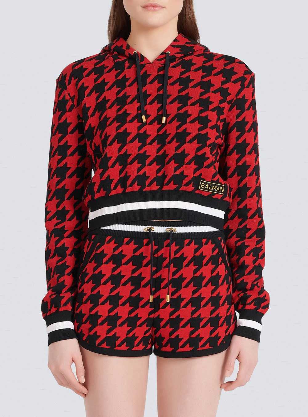 Balmain Cropped Jacquard Sweatshirt Red | XBUFAHV-27