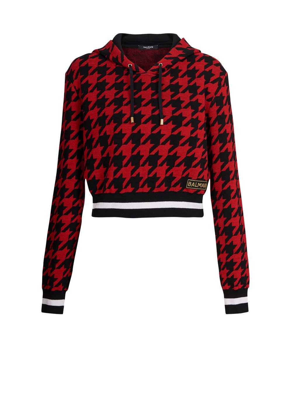 Balmain Cropped Jacquard Sweatshirt Red | XBUFAHV-27