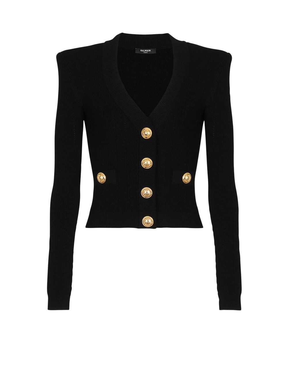 Balmain Cropped Knit Cardigan Black | PSNGTYO-72