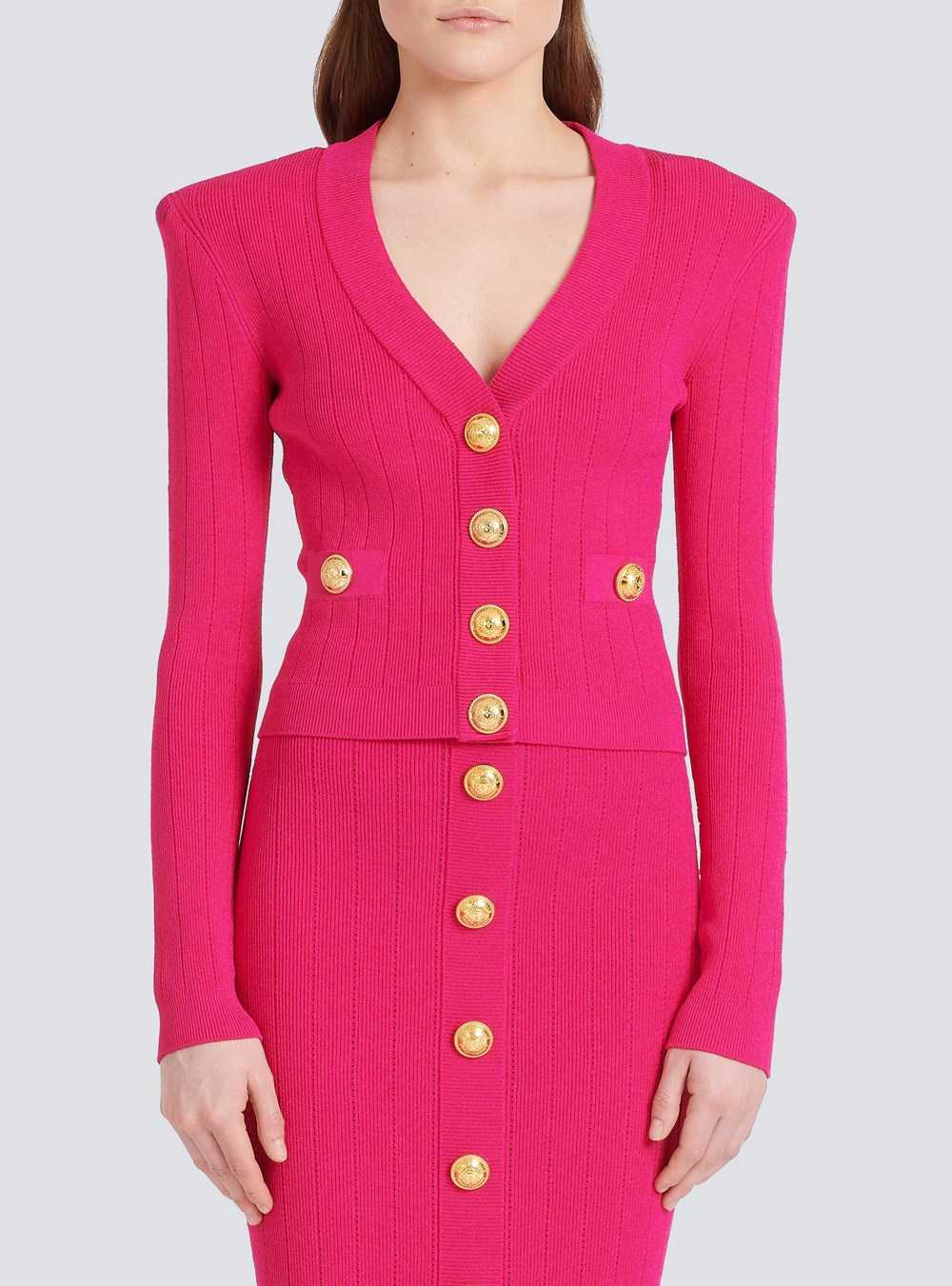 Balmain Cropped Knit Cardigan Pink | EXABPQF-32