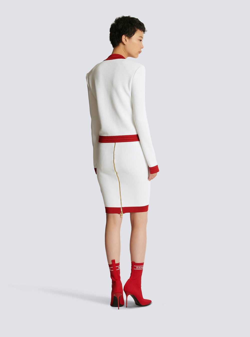 Balmain Cropped Knit Cardigan Red | BELTVFA-25