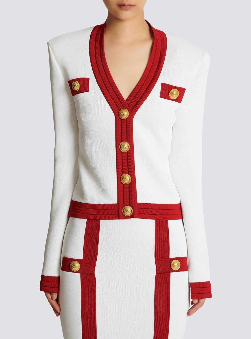 Balmain Cropped Knit Cardigan Red | BELTVFA-25