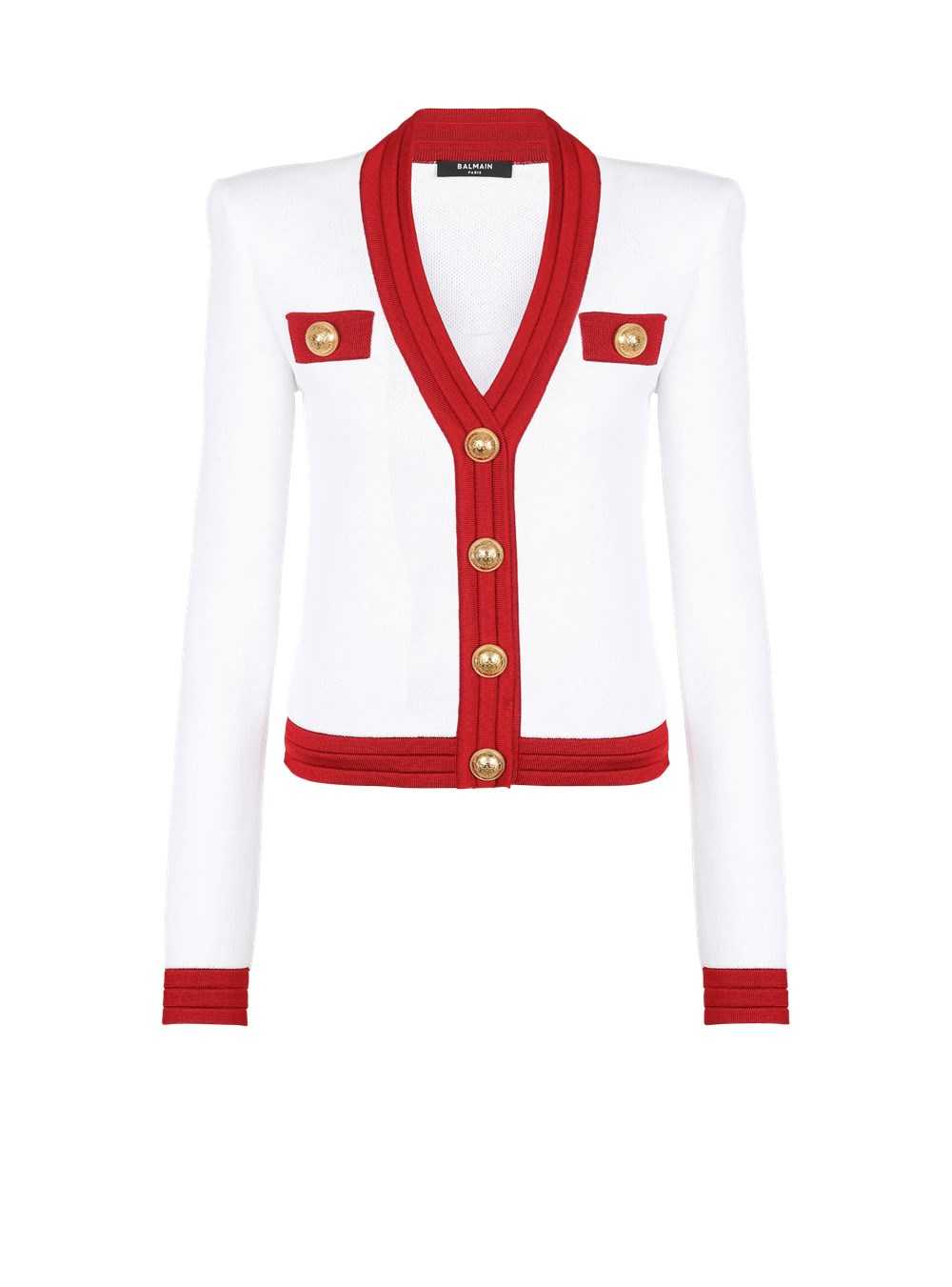 Balmain Cropped Knit Cardigan Red | BELTVFA-25