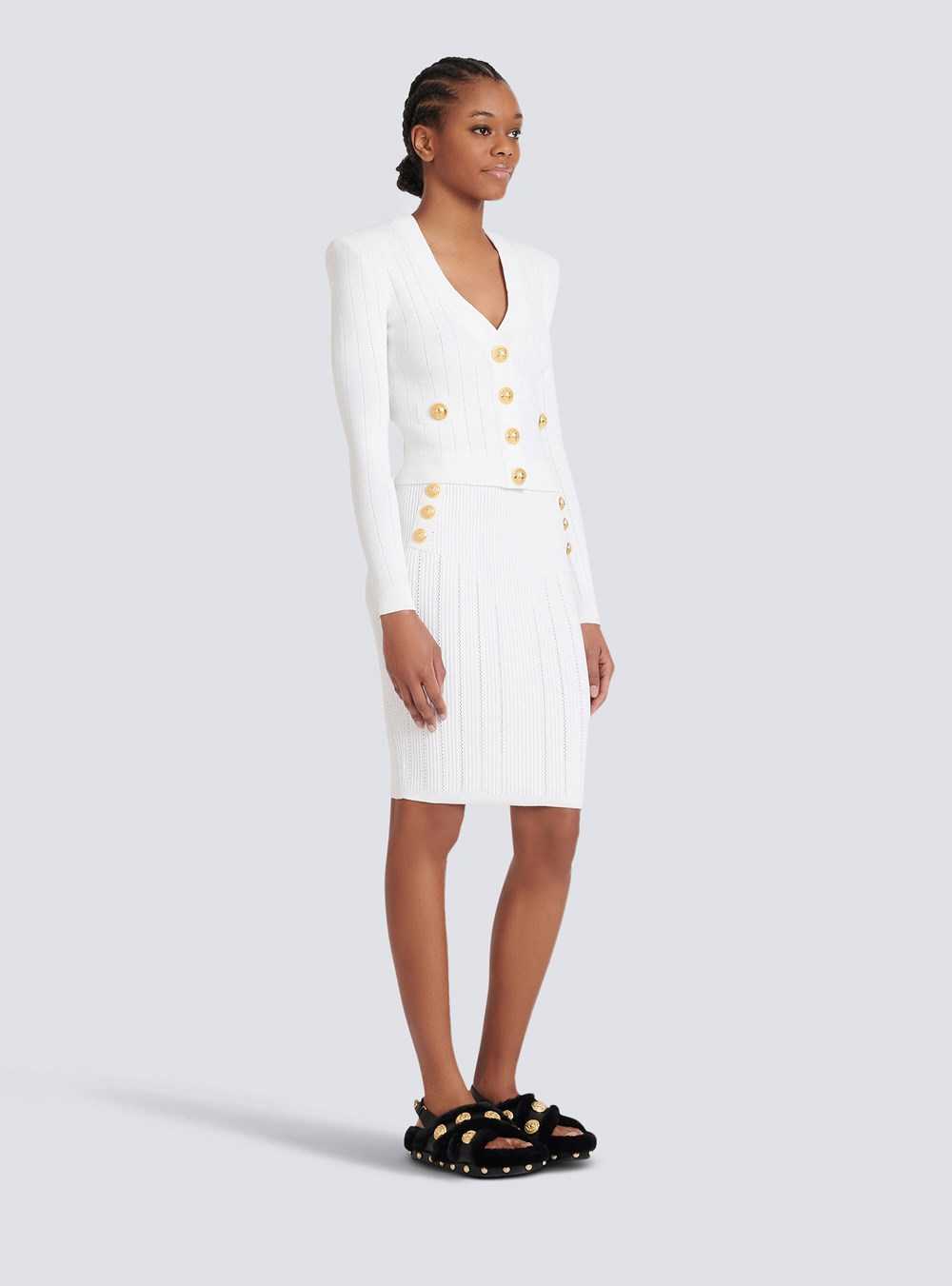 Balmain Cropped Knit Cardigan White | EYPQJBT-64