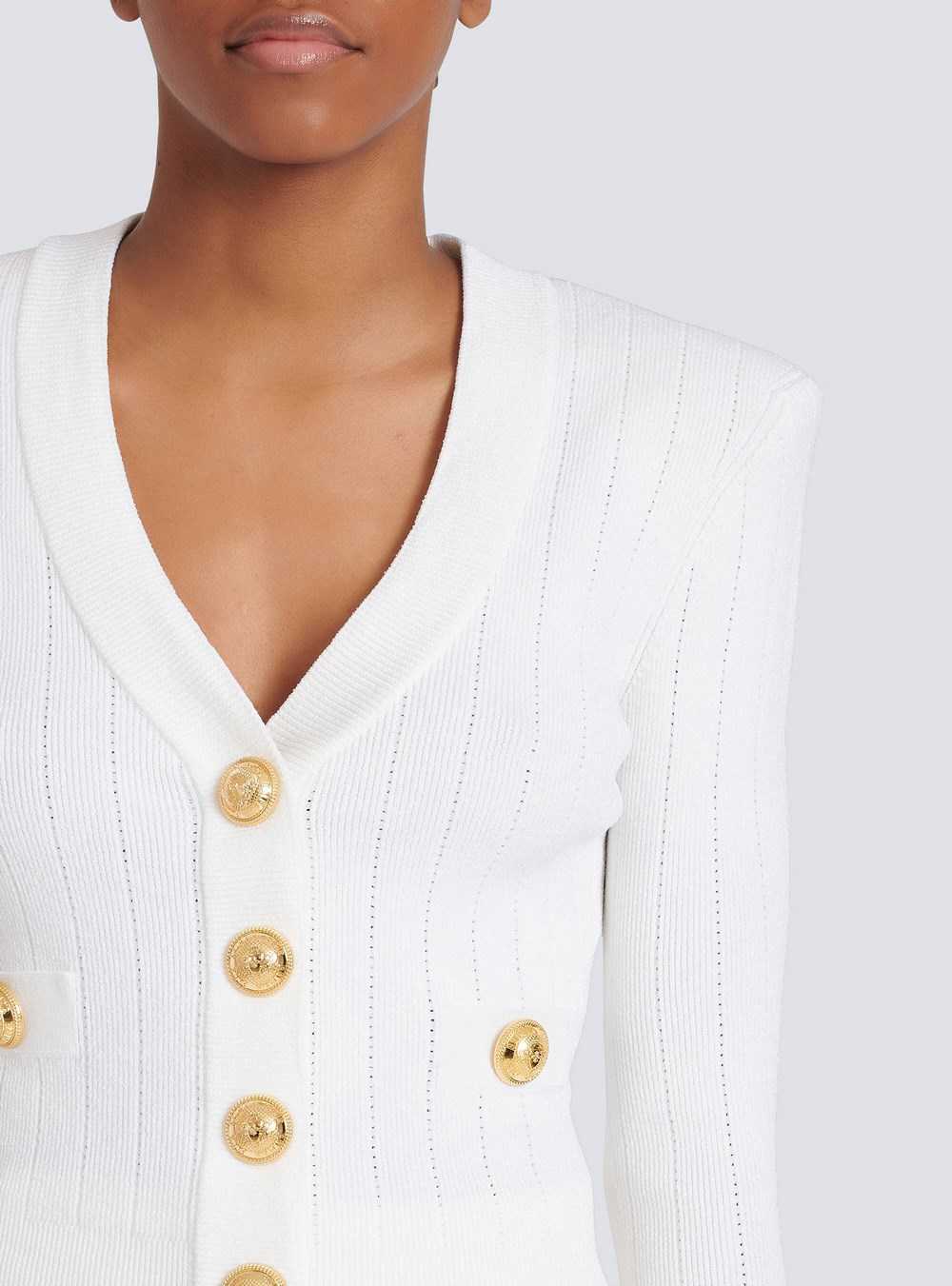 Balmain Cropped Knit Cardigan White | EYPQJBT-64