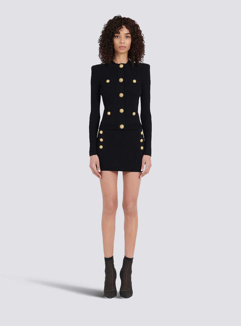 Balmain Cropped Knit Cardigan With Gold-tone Buttons Black | OSFPYQL-92