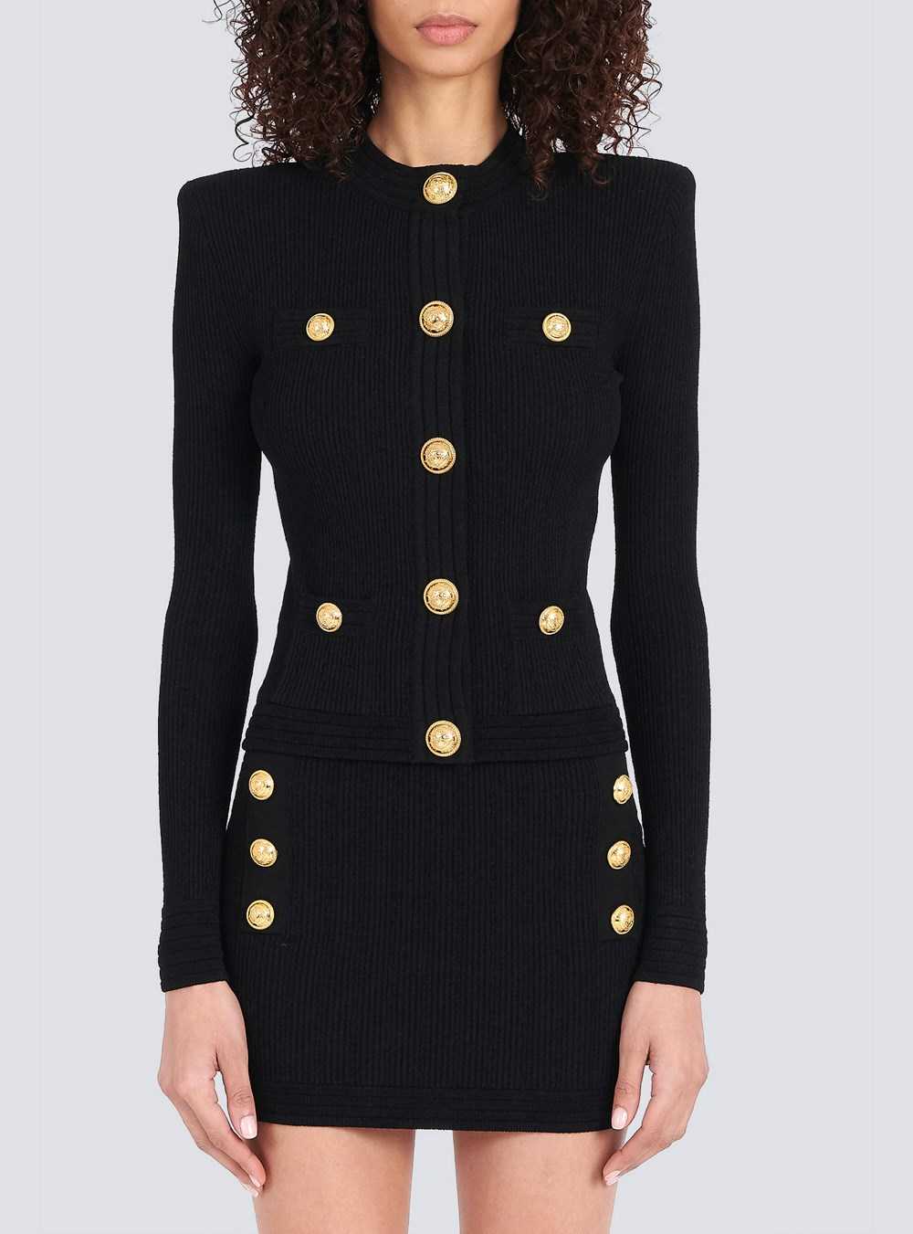 Balmain Cropped Knit Cardigan With Gold-tone Buttons Black | OSFPYQL-92