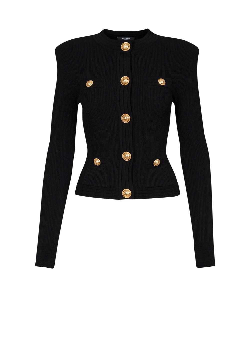 Balmain Cropped Knit Cardigan With Gold-tone Buttons Black | OSFPYQL-92