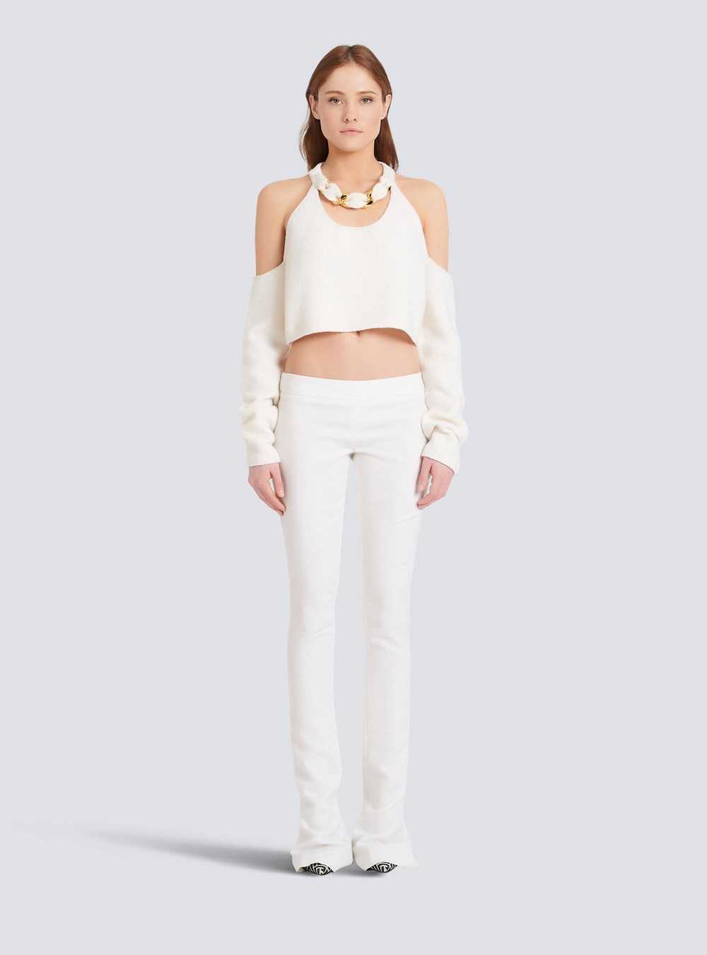 Balmain Cropped Knit Sweater White | RLGMJZI-41