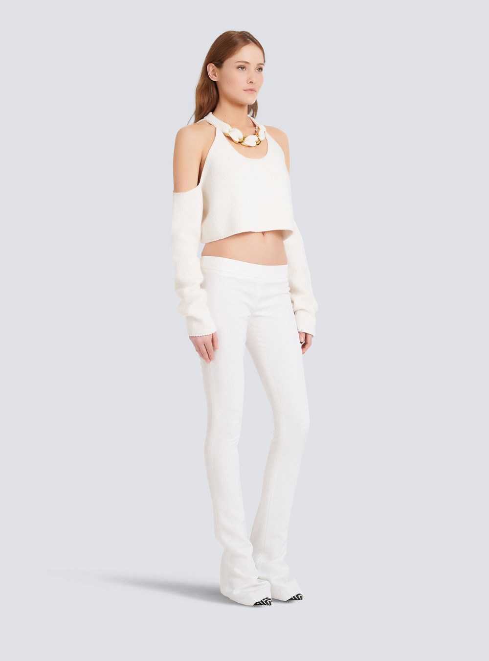 Balmain Cropped Knit Sweater White | RLGMJZI-41