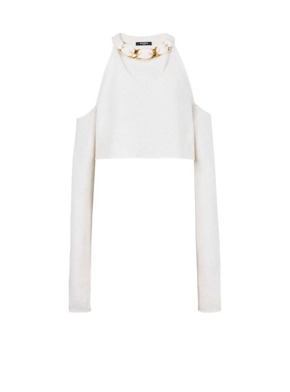 Balmain Cropped Knit Sweater White | RLGMJZI-41