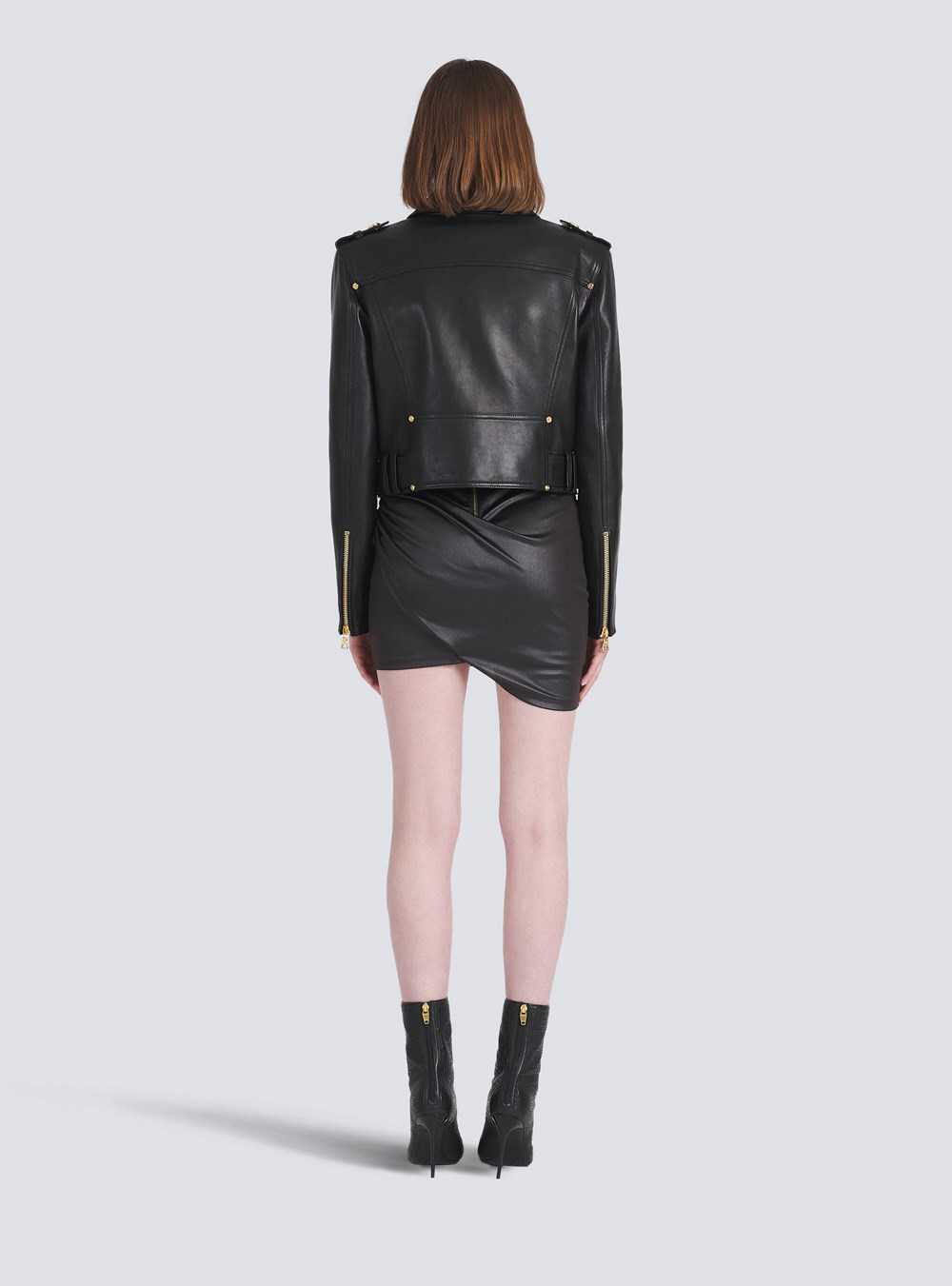 Balmain Cropped Leather Biker Jacket Black | EBCLXZS-49