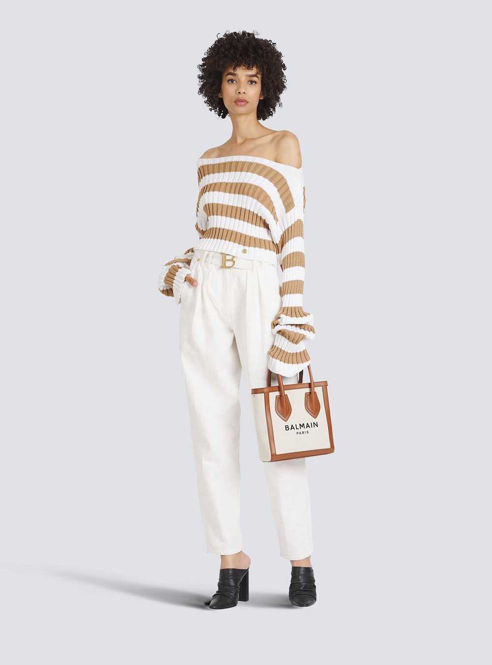 Balmain Cropped Nautical Eco-designed Sweater Beige | BOZQJPW-69