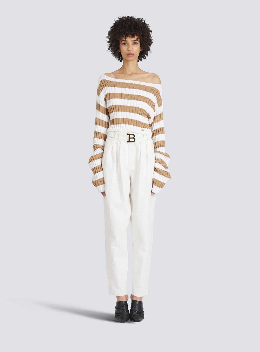 Balmain Cropped Nautical Eco-designed Sweater Beige | BOZQJPW-69