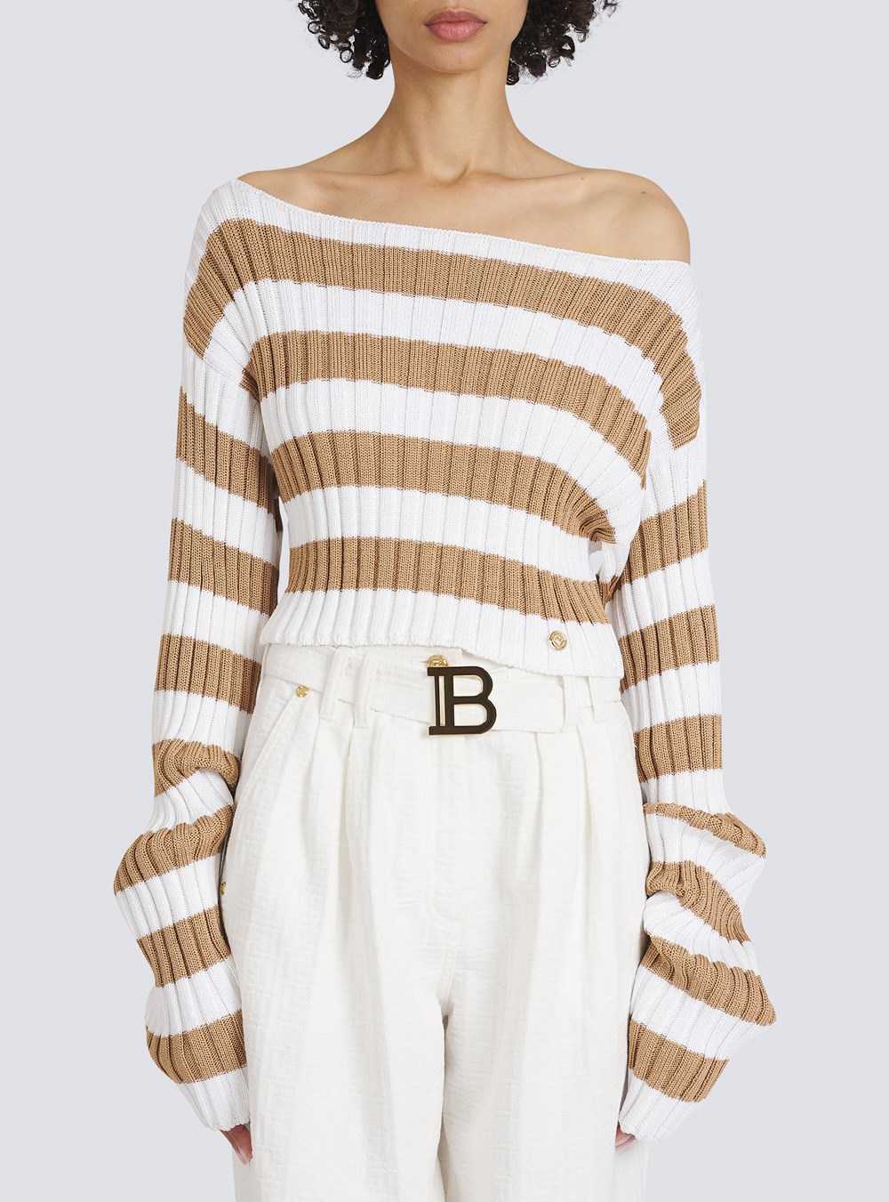 Balmain Cropped Nautical Eco-designed Sweater Beige | BOZQJPW-69