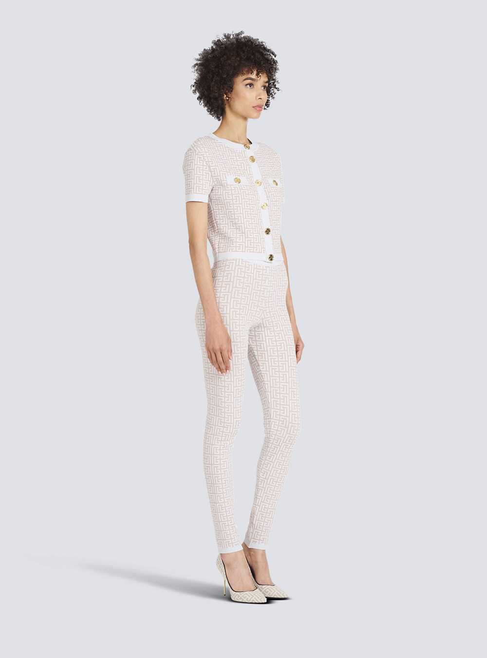 Balmain Cropped Sparkly Knit Cardigan With Balmain Monogram White | EFMIXJT-54