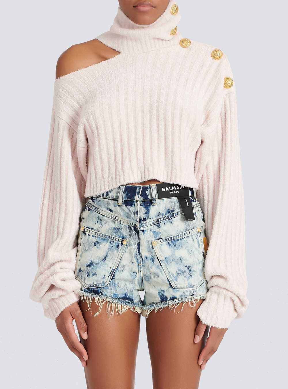 Balmain Cropped Velvet Sweatshirt Pink | JWVQHTC-09