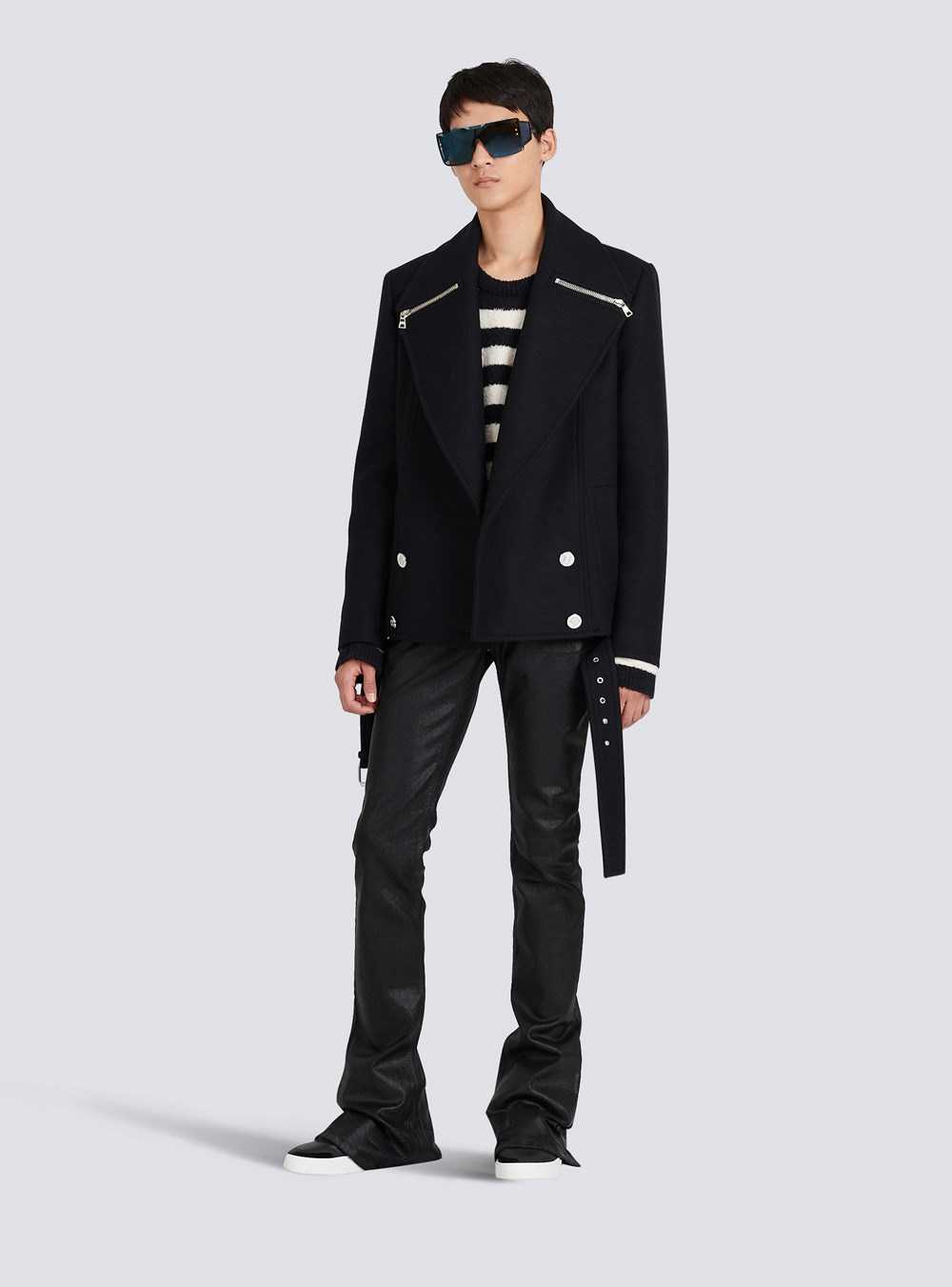 Balmain Cropped Wool Coat Black | VHFSXUR-16