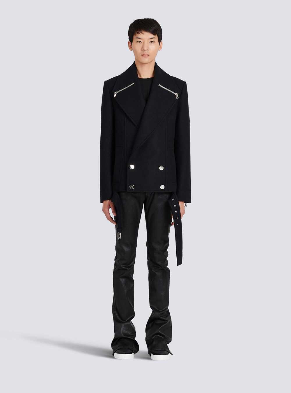 Balmain Cropped Wool Coat Black | VHFSXUR-16