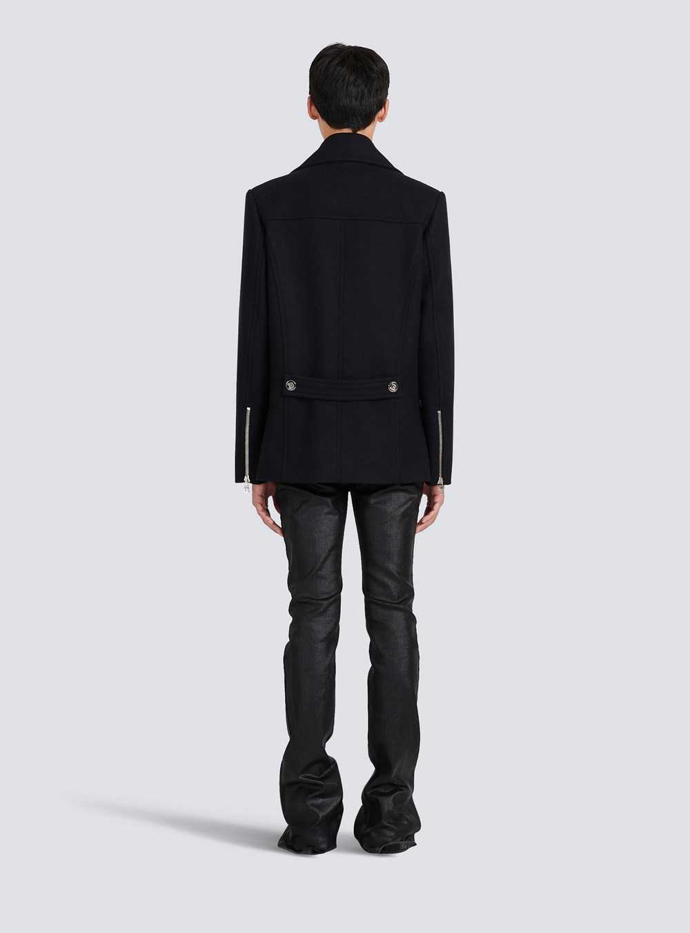 Balmain Cropped Wool Coat Black | VHFSXUR-16