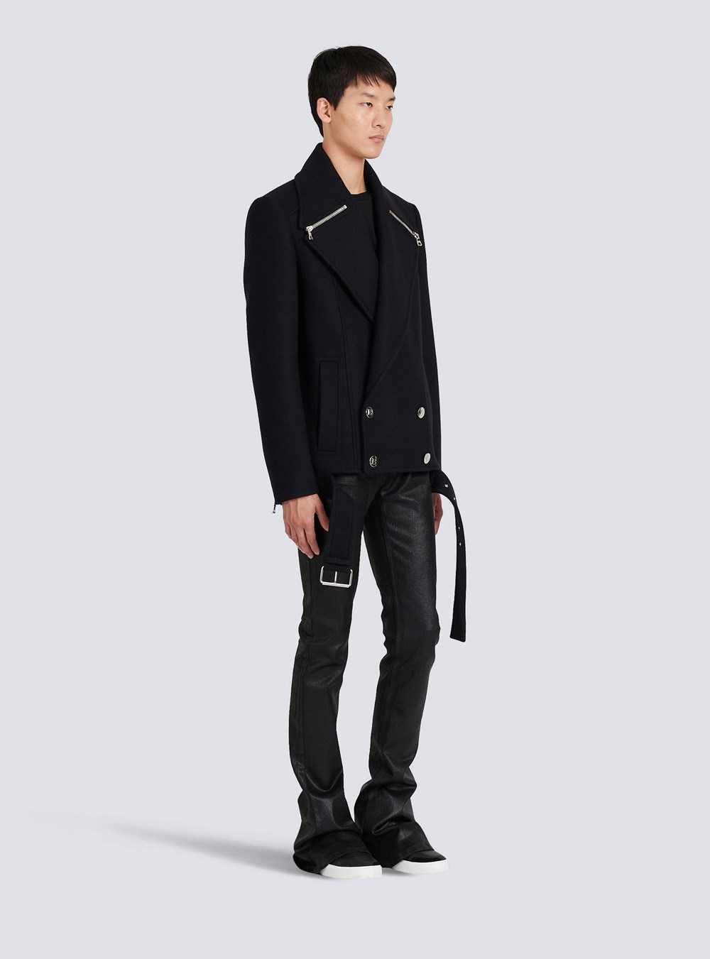 Balmain Cropped Wool Coat Black | VHFSXUR-16