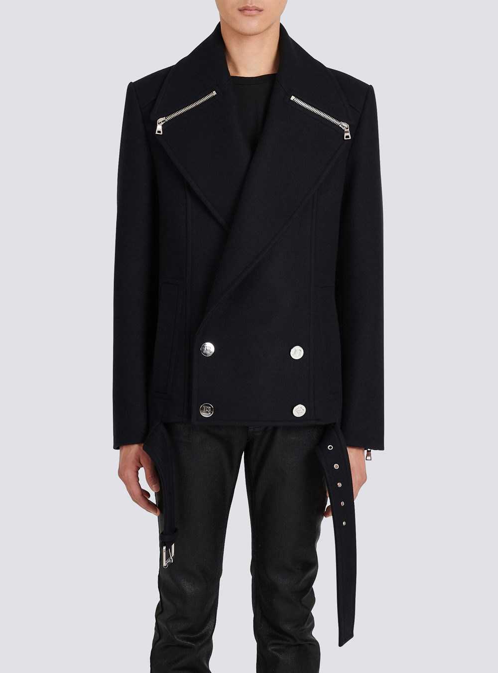 Balmain Cropped Wool Coat Black | VHFSXUR-16