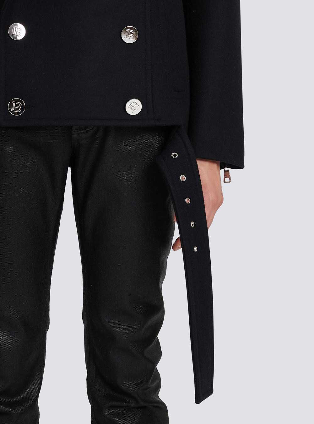 Balmain Cropped Wool Coat Black | VHFSXUR-16