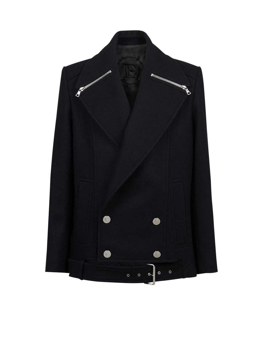 Balmain Cropped Wool Coat Black | VHFSXUR-16