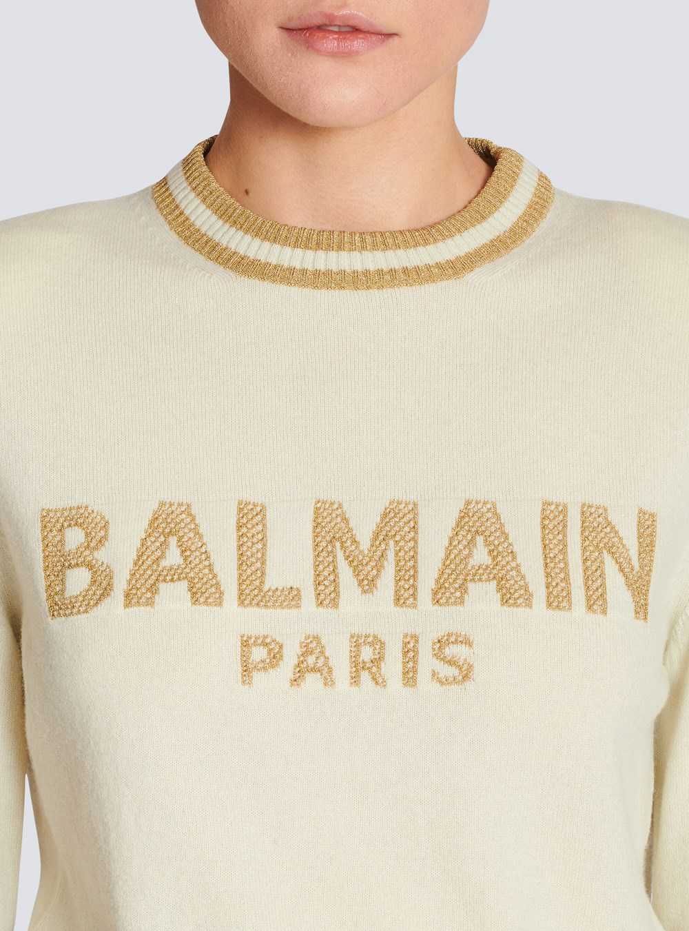 Balmain Cropped Wool Jumper With Balmain Logo Yellow | ZPIBUAS-46