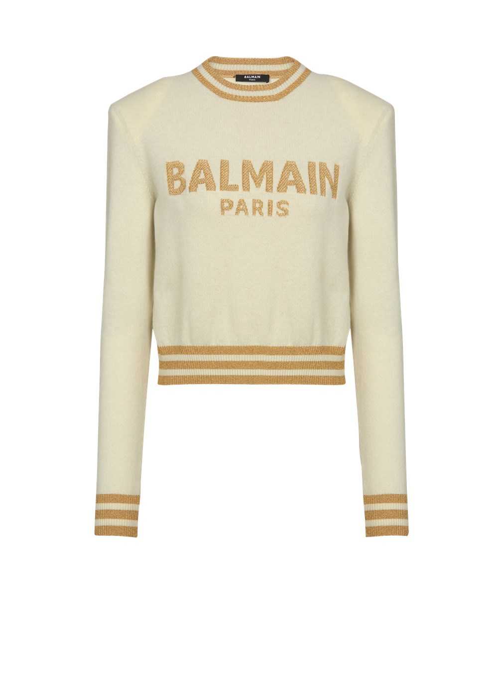 Balmain Cropped Wool Jumper With Balmain Logo Yellow | ZPIBUAS-46