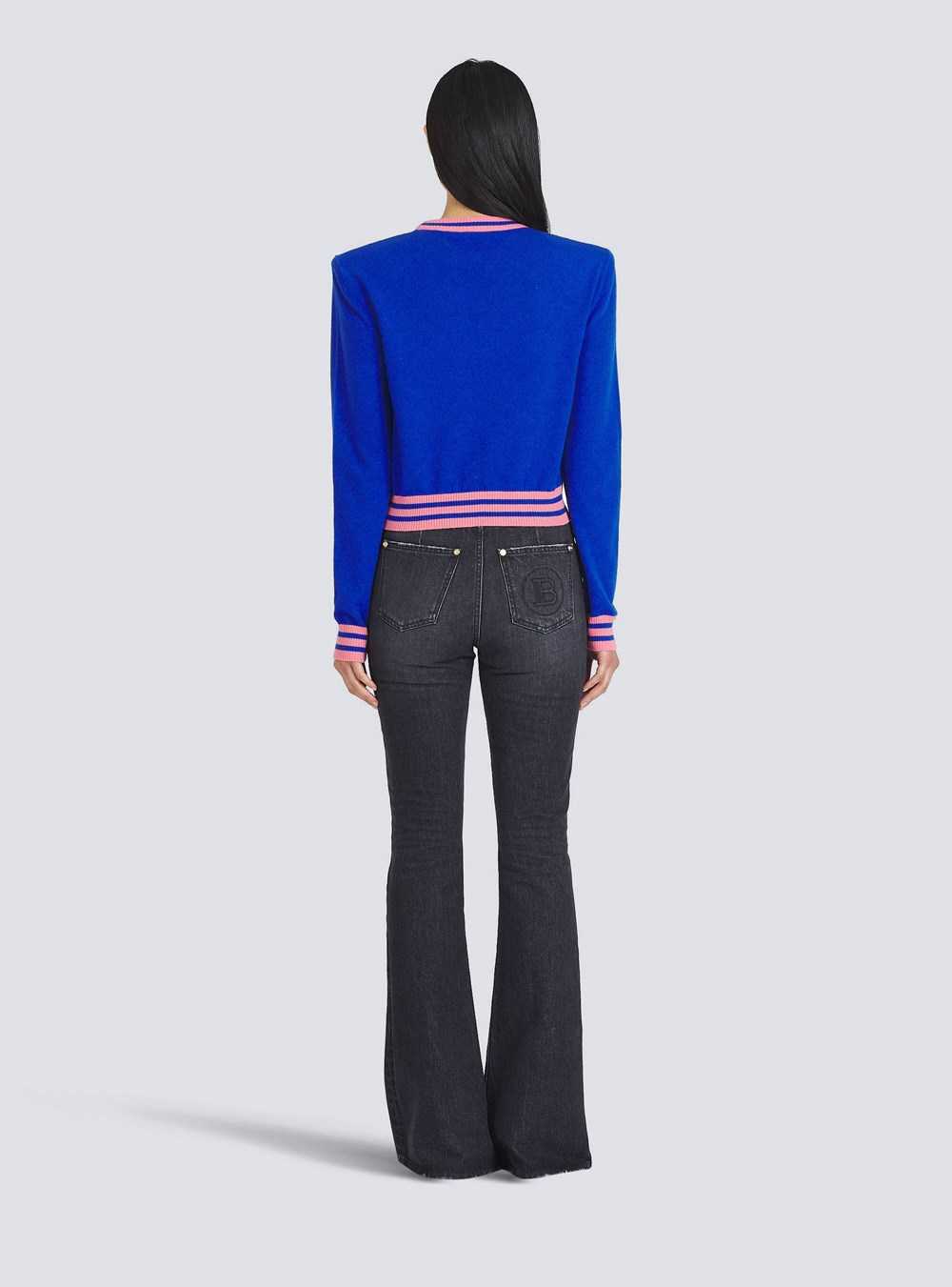 Balmain Cropped Wool Sweatshirt With Balmain Logo Blue | UGKYLOJ-97