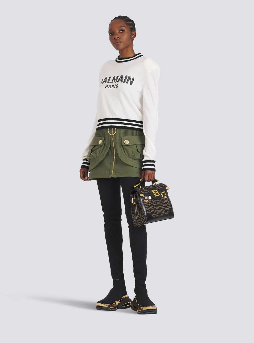 Balmain Cropped Wool Sweatshirt With Balmain Logo White | YHROZJK-76