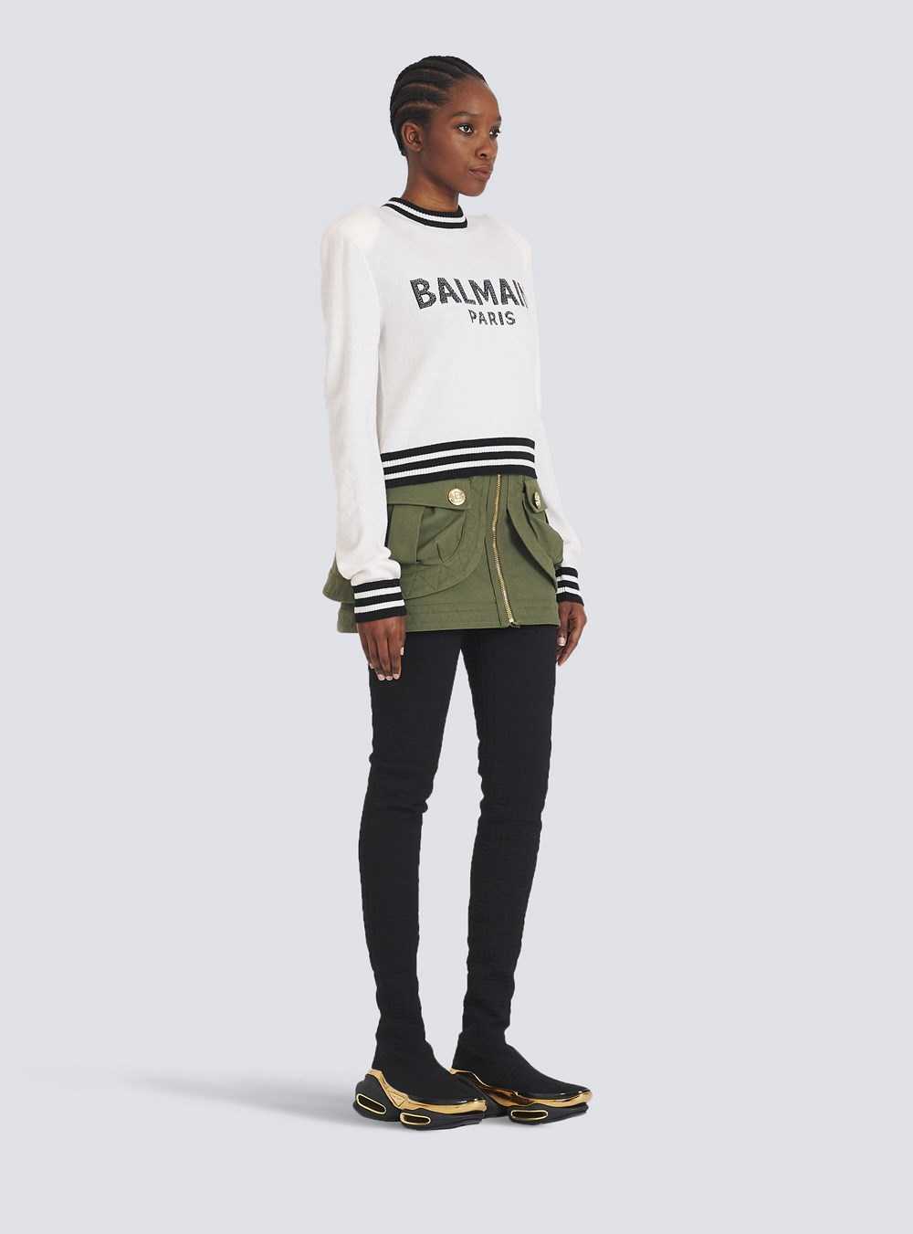 Balmain Cropped Wool Sweatshirt With Balmain Logo White | YHROZJK-76