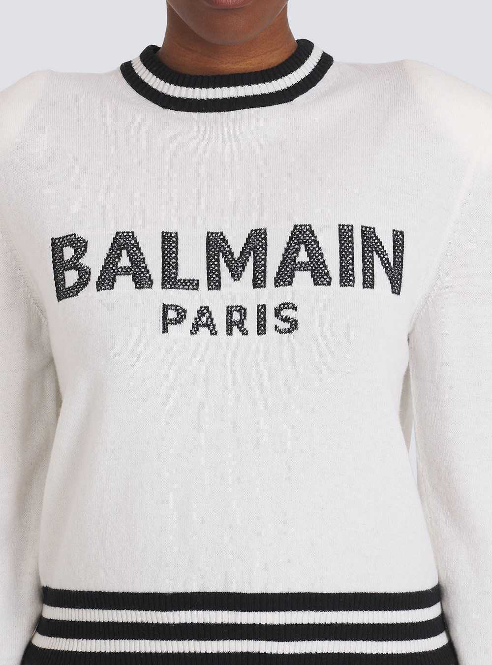 Balmain Cropped Wool Sweatshirt With Balmain Logo White | YHROZJK-76