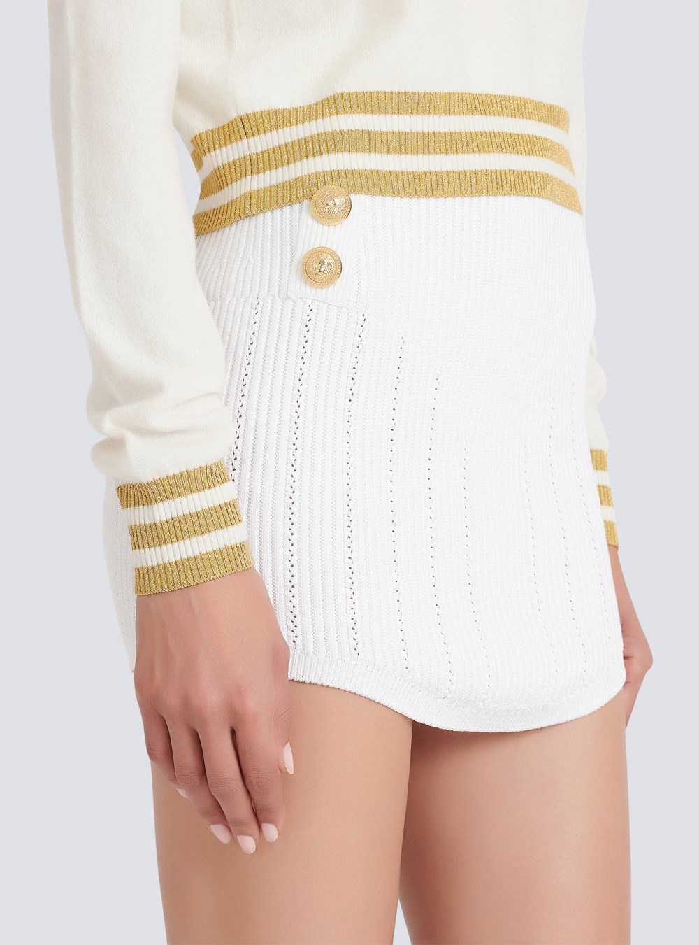 Balmain Cropped Wool Sweatshirt With Gold Balmain Logo Beige | OXSWJBV-10