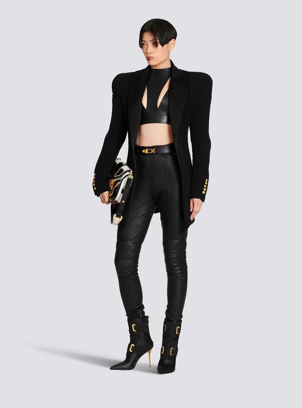 Balmain Cut-out Leather Crop Top Black | ZKWYVAB-35