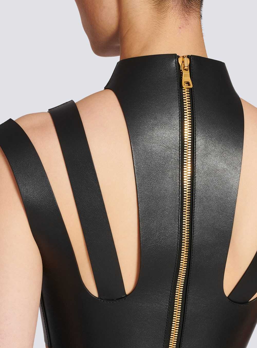 Balmain Cut-out Leather Crop Top Black | ZKWYVAB-35