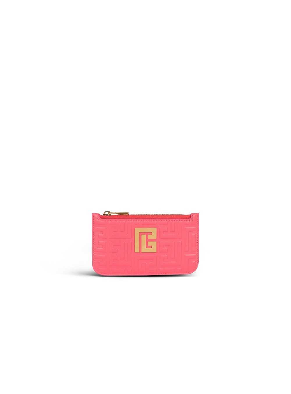 Balmain Debossed Leather Card Holder With Balmain Monogram Pink | KMSCUPY-21