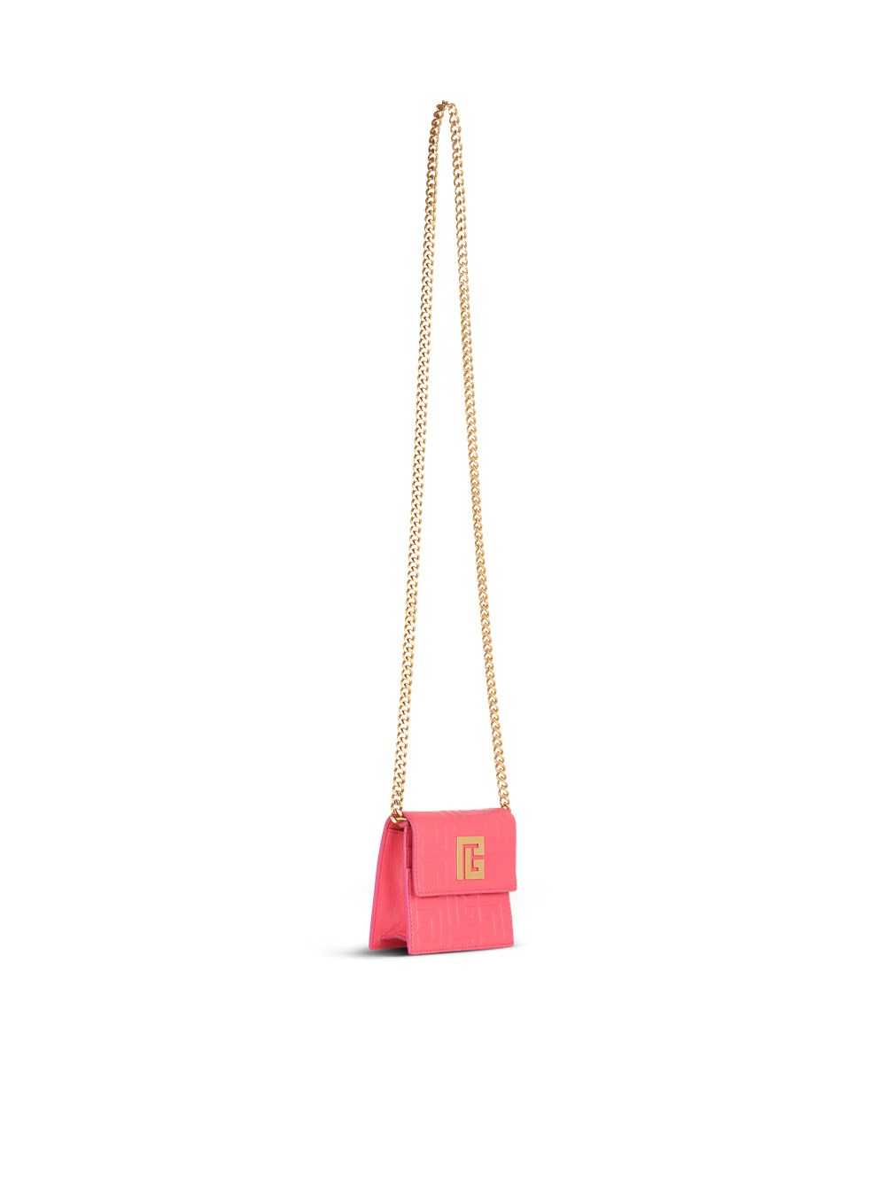 Balmain Debossed Leather Card Holder With Balmain Monogram And Chain Pink | SOPYVDC-92