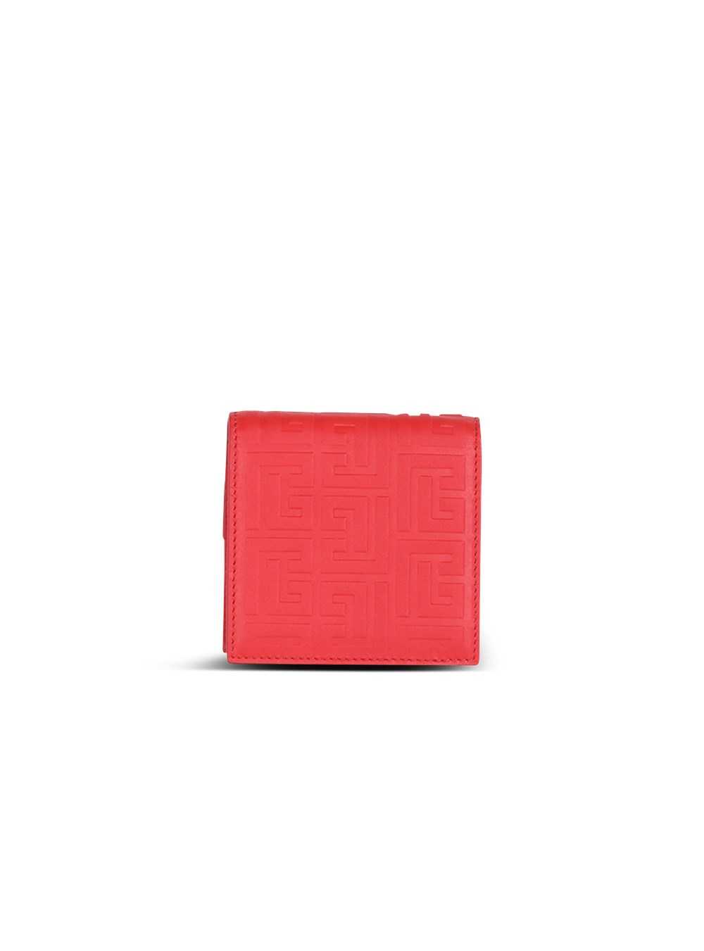 Balmain Debossed Leather Chain Card Holder With Balmain Monogram Red | GHBWLUZ-46