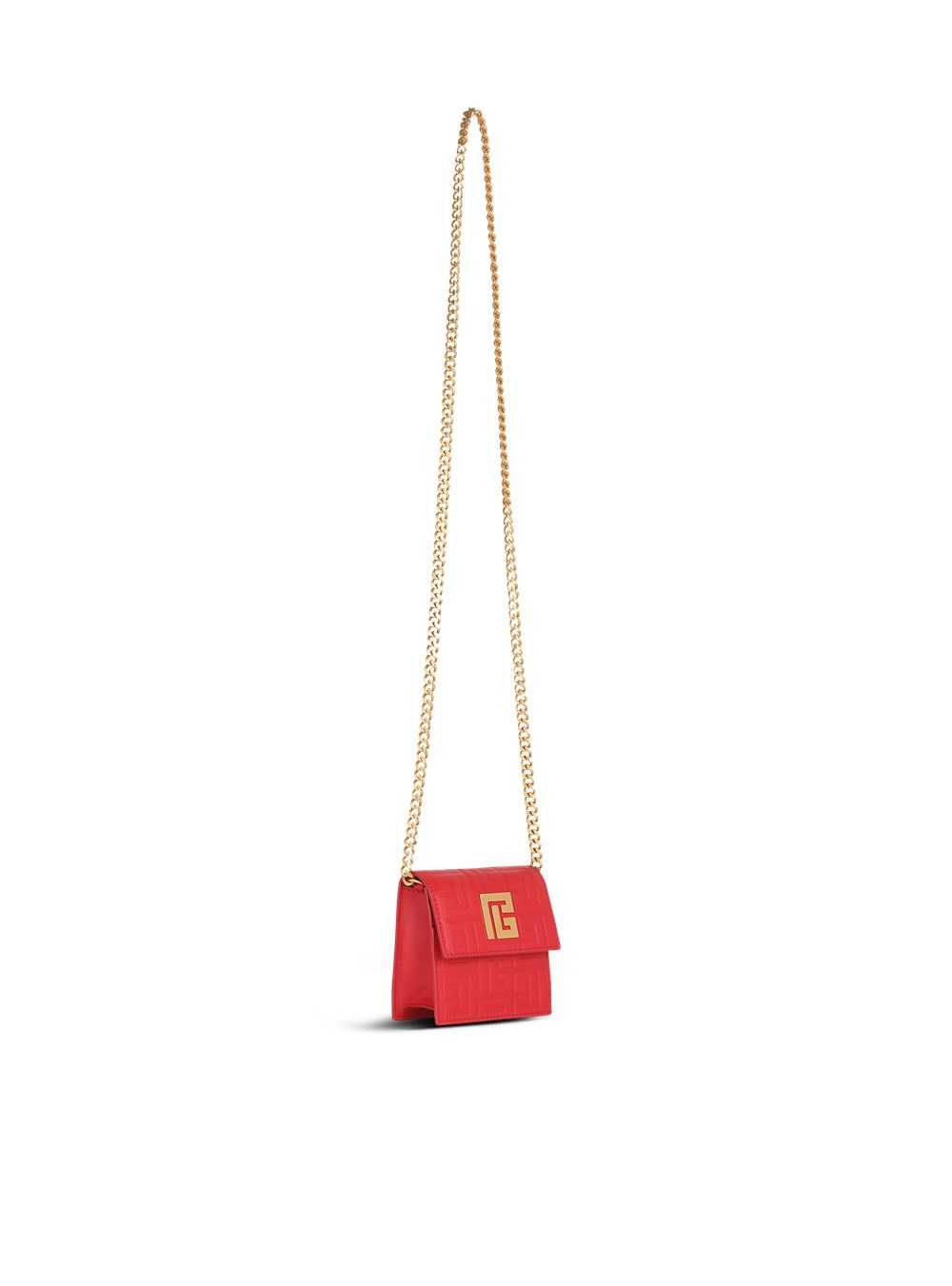 Balmain Debossed Leather Chain Card Holder With Balmain Monogram Red | GHBWLUZ-46