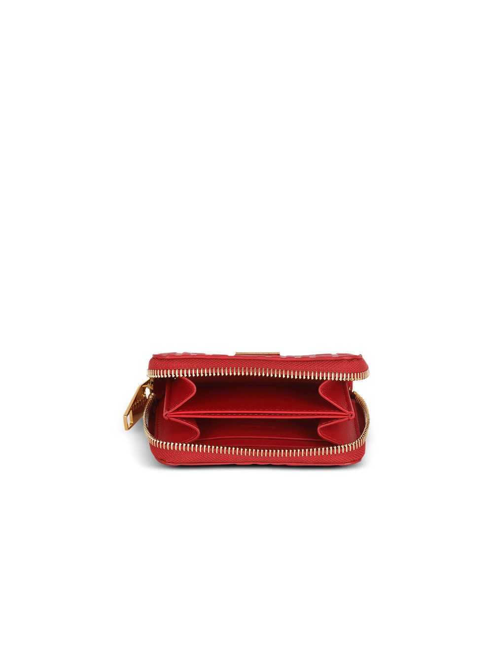 Balmain Debossed Leather Wallet With Balmain Monogram Red | FRADJBQ-56