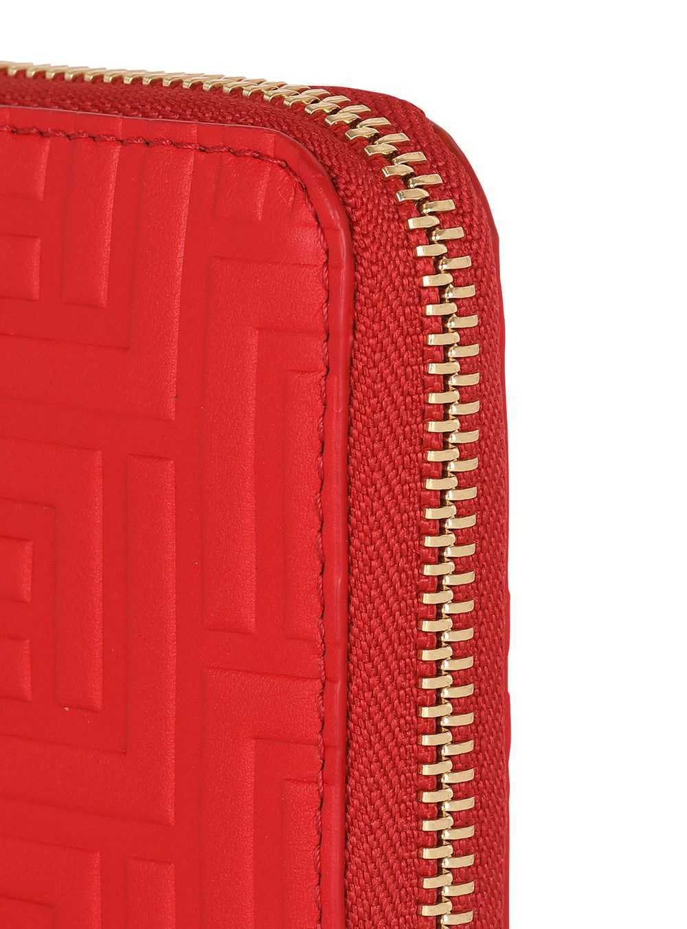 Balmain Debossed Leather Wallet With Balmain Monogram Red | FRADJBQ-56