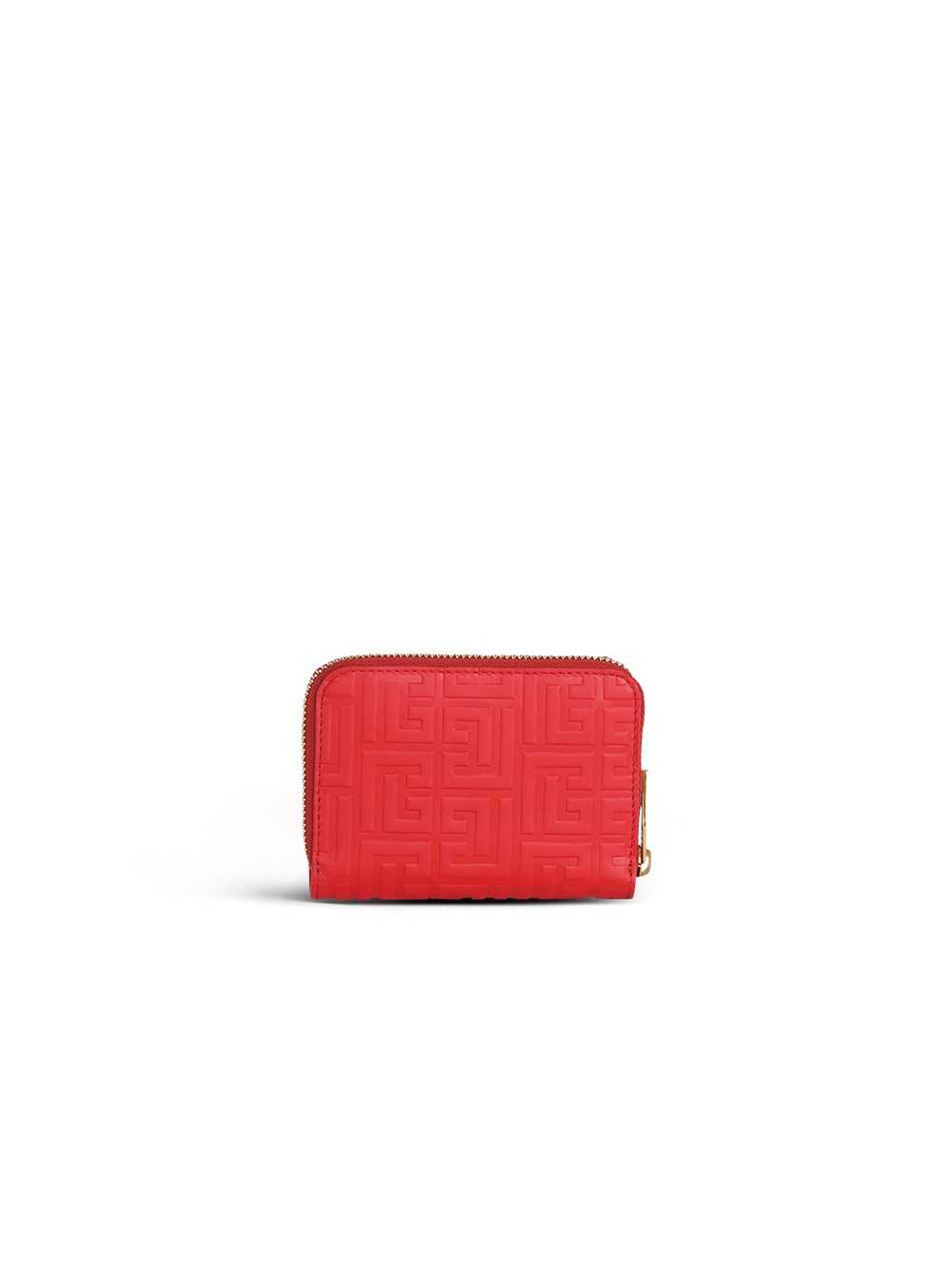 Balmain Debossed Leather Wallet With Balmain Monogram Red | FRADJBQ-56