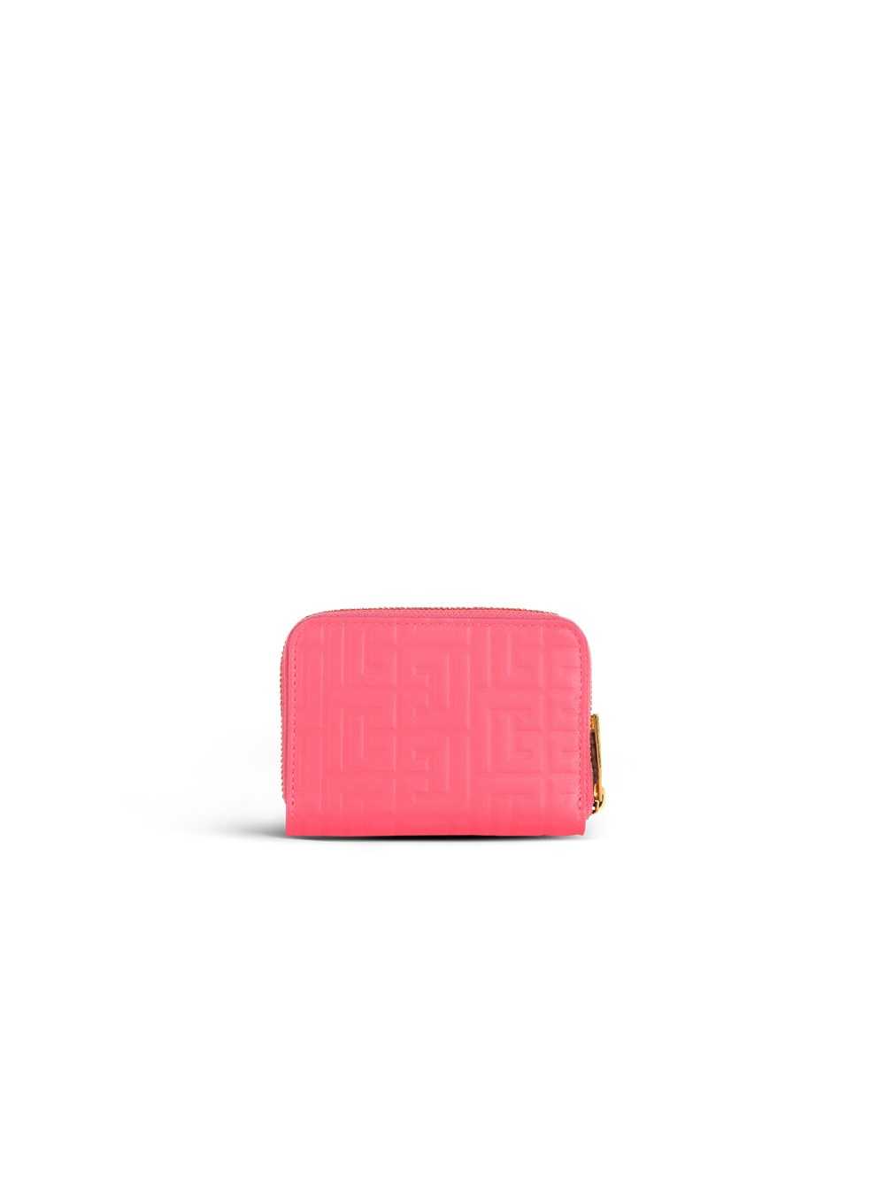 Balmain Debossed Leather Wallet With Balmain Monogram Pink | NRMVHST-67